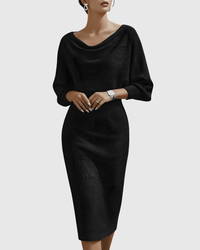 Natalie | Elegant Draped Batwing Midi Dress