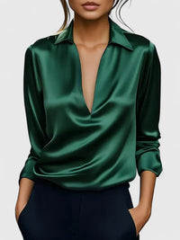 Dahlia | Elegant Draped Collared Long Sleeve Blouse