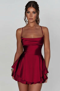 Sorellia | Women's Satin Open-Back Ruched Waist Cocktail Mini Dress