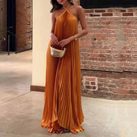 Everly | Elegant Pleated Halter neck Maxi Wedding Guest Dress