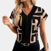 Leila | Geometric Graphic Print V-Neck Blouse