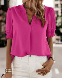Marina | Premium Smocked Cuff V-Neck Blouse