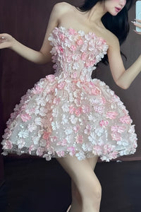 Maria | Show-Stopping Strapless Floral Cocktail Mini Dress