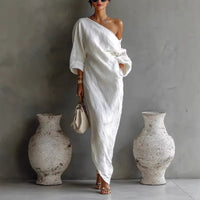 Nova | Elegant And Contemporary One-Shoulder Linen Maxi Dress
