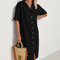 Zaria | Classic Button Down Relaxed Midi Shirt Dress