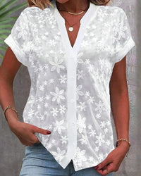 Elena | Elegant Floral Lace Button-Front Blouse