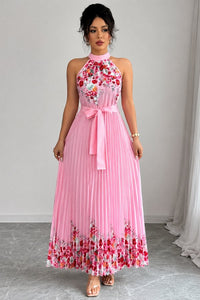 Ashlyn | Floral Pleated Halter Midi Dress