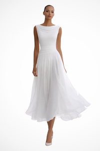 Camille | Elegant And Flowing Sleeveless Pleated Midi Dress
