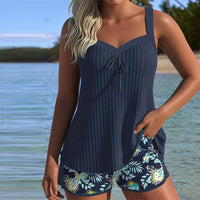 Nancy | Elegant Striped Tankini Set With Comfortable Swim Shorts