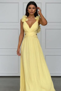 Landry | Pleated Sleeveless Floral Applique Evening Dress