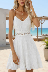 Delilah | Elegant Floral Lace-Waist Spaghetti Strap Mini Dress