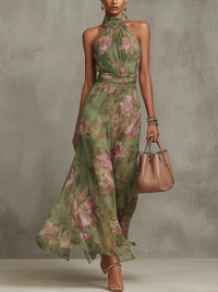 Eloise | Elegant Halter Neck Floral Maxi Dress
