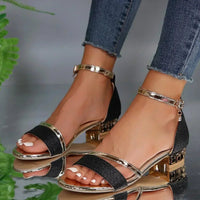 Lena | Glitter Block Heel Ankle Strap Sandals