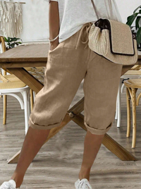 Mary | Vintage solid lace-up cotton linen Shorts