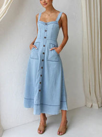 Heidi | Women's Casual Button-Front Denim Midi Dress