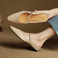 Leila | Elegant Genuine Leather Pointed Toe Mary Jane Mules
