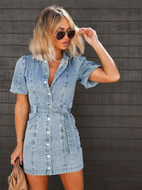 Emma | Modern And Comfortable Short-Sleeved Denim Dress