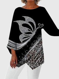 Melina | Elegant butterfly print top with asymmetric hem