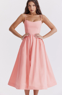 Valessia | Women's Lace-Up Back Elegant Midi Dress