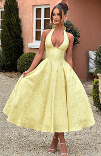 Camila | Exquisite Embroidered Wedding Guest Dress with V-Neckline