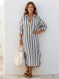 Veronica | Striped Shirt Midi Dress for Women