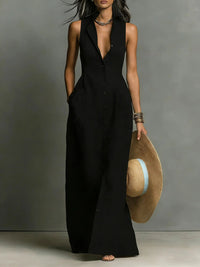 Andrea | Elegant And Sophisticated Button-Down Sleeveless Maxi Dress