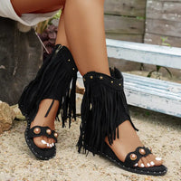 Sienna | Bohemian Fringe Ankle Sandals with Studded Accents