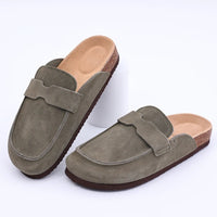 Valeria | Women's Suede Buckle Mules with Natural Cork Footbed