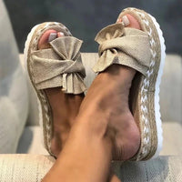 Celine | Elegant Bow Woven Wedge Sandals