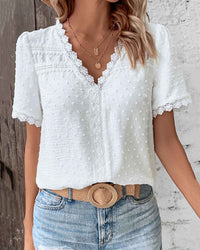 Ayra | Elegant V-Neck Patchwork Cotton Blouse