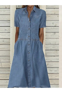 Nora | Elegant Button-Down Collared Midi Shirt Dress