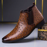 Roman | Luxury Textures And Premium Ostrich Pattern Leather Boots