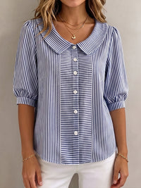 Alice | Elegant Vertical Striped Quarter Sleeve Blouse