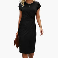 Mila | Elegant Round Neck Fitted Waist Midi Dress
