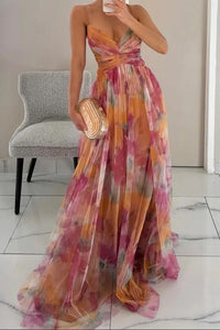 Rosalie | Vibrant Watercolor Floral Tulle Maxi Dress