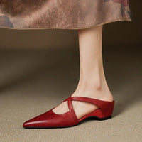 Eloise | Cross-Strap Pointed Toe Slip-On Leather Mules