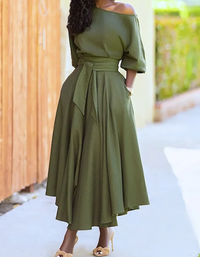 Nova | Women's Elegant V-Neck Slit Midi Dress