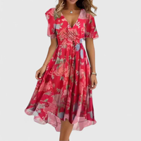 Floravelle | Women's Floral V-Neck Elegant Midi Dress