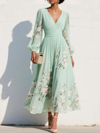 Elena | Classic And Graceful Floral V-Neck Midi Dress