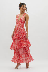 Ashlyn | Elegant Floral Flounce Maxi Dress