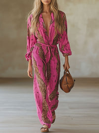 Athena | Bold Leopard Print V-Neck Wide Leg Jumpsuit