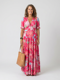 Valeria | Elegant Floral Maxi Dress with Flutter Sleeves