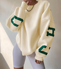 Victoria | Oversized Fleece-Lined Varsity Sleeve Crewneck Sweatshirt