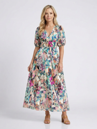 Alani | Elegant Floral V-Neck Midi Dress for Vibrant Style