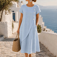 Emily | Asymmetric Button Style Midi Dress with Pockets