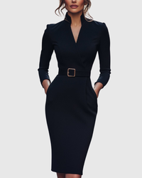 Ailany | Elegant Structured Midi Dress with Belted Waist