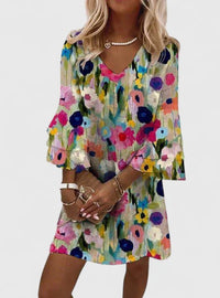 Fioralyn | Women's Floral Print V-Neck Ruffle Sleeve Mini Dress