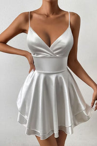 Everly | Lustrous Satin Open-Back Pleated Skater Mini Dress