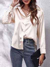 Alora | Silk-Touch Lustrous Satin Button-Down Shirt