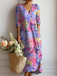 Alice | Elegant Floral V-Neck Long Sleeve Midi Dress